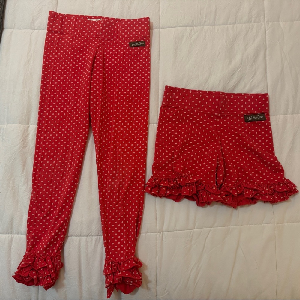 Matilda Jane Red and White Polka Dot Leggings & shorties Size 8